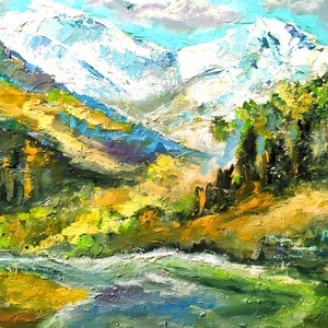 Mountains Original Art Oil Painting Rocky Mountain National Park Colorado Landscape Mountain and River Wall Art Abstract Impasto Painting