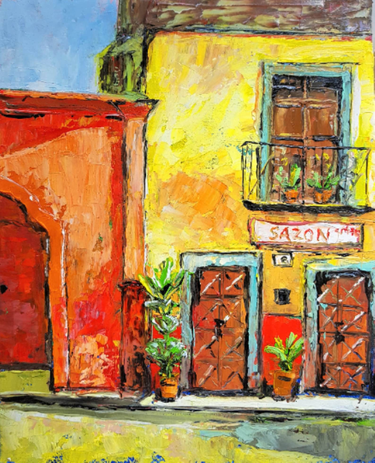 Mexican House Original Oil Painting Colorful Wall Art Mexico Etsy