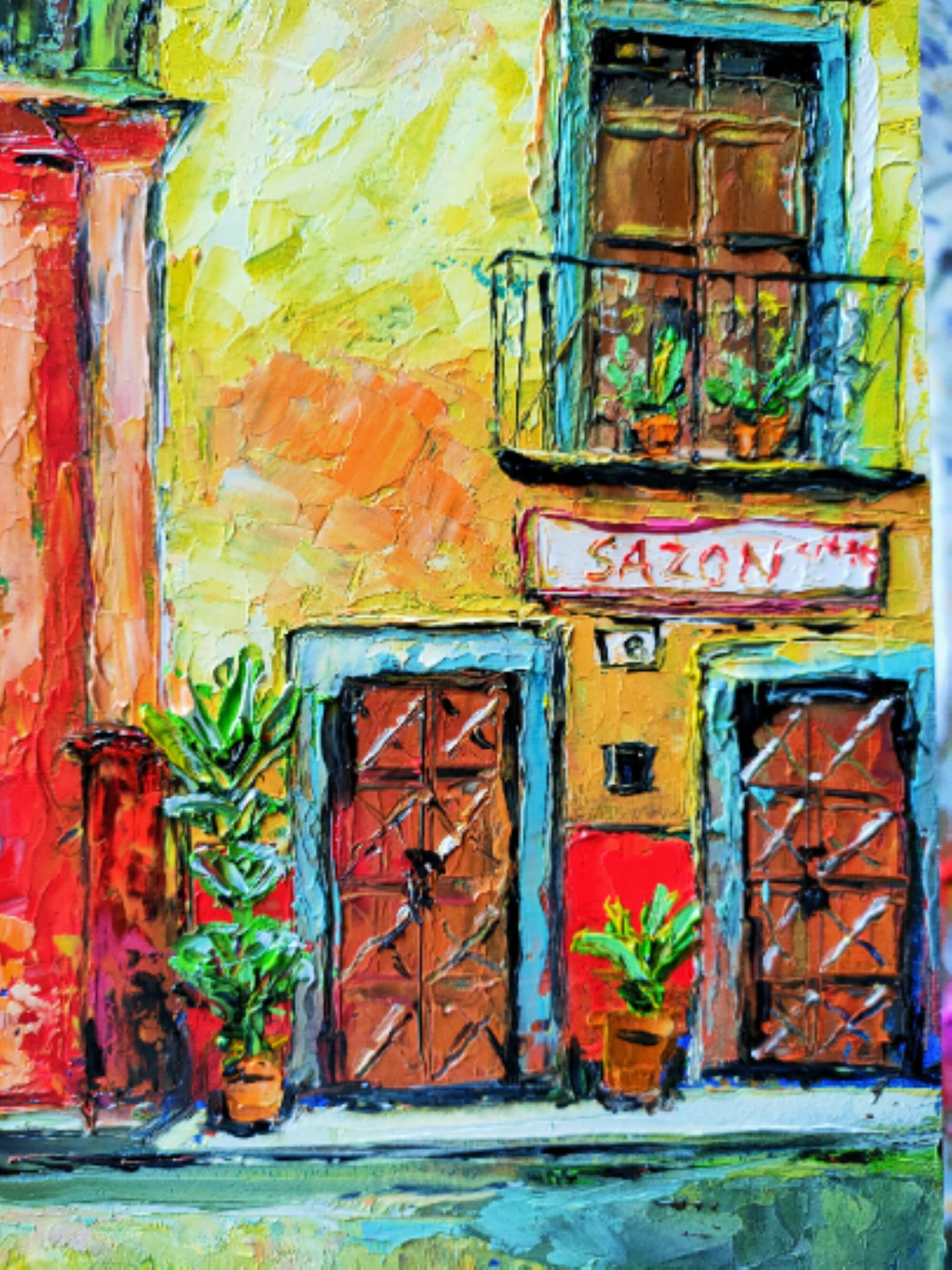Mexican House Original Oil Painting Colorful Wall Art Mexico Painting