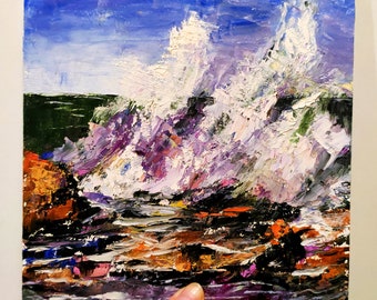 Vague de mer peinture à l'huile art original tempête peinture océan vague Wall Art petit empâtement peinture paysage marin oeuvre peinture abstraite 8 "par 8"