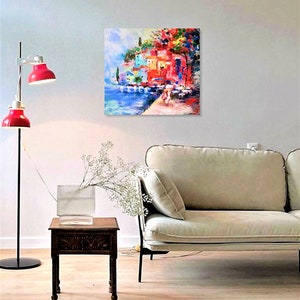 Peinture à l'huile originale de paysage italien de la côte amalfitaine, peinture de paysage marin, paysage urbain, art mural, toile, empâtement par VeraZartShop image 6