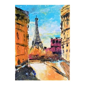 Paris Painting Original Art Small Oil Painting Eiffel Tower Impasto Painting Paris Cityscape France Wall Art 10&quot; x 8&quot; by VeraZartShop