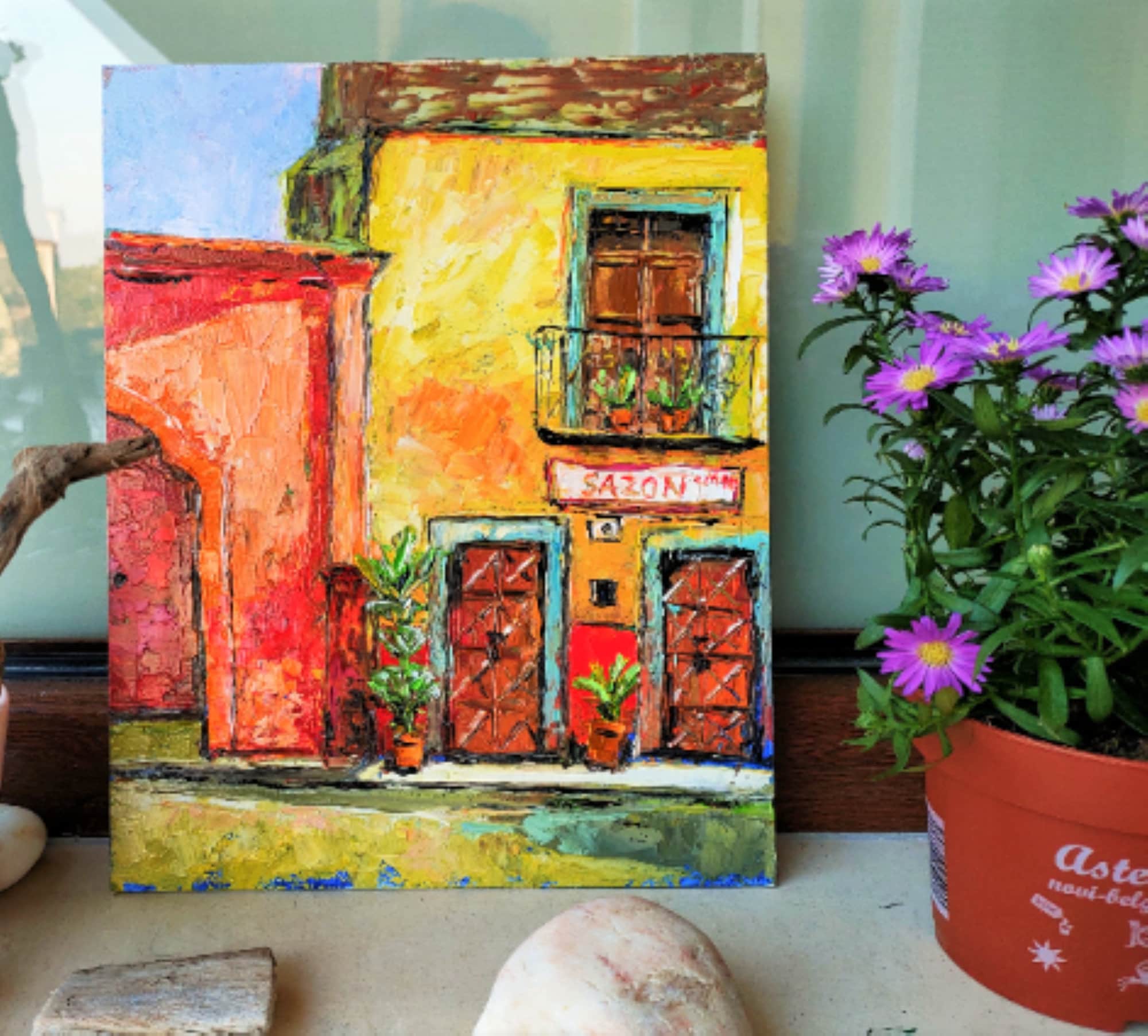 Mexican House Original Oil Painting Colorful Wall Art Mexico Etsy