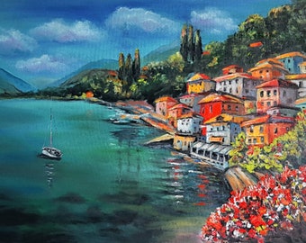 Italian Painting Original Art Made to Order Oil Painting Italian Seascape Lake Como Painting Canvas Art  Wall Décor House by VeraZartShop