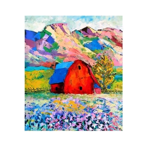 Old Barn Original Oil Painting Mountain Painting North Carolina Landscape Farmhouse Artwork Meadow Painting Colorful Wall Art 16&quot; x 12&quot;