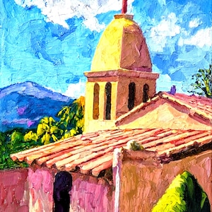 Little Mexican Church Original Oil Painting Mexican Landscape House Artwork Mexico Painting Original Art Small Mexican Wall Art 8&quot; x 10&quot;