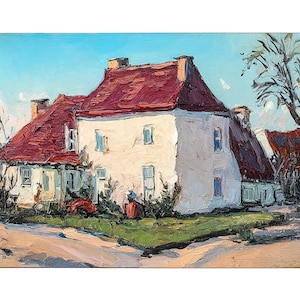 Irische Cottage Original Ölgemälde Weiße Häuser Wand Kunst Landschaft Kunstwerk Rustikales Haus Originalkunstwerk Altes Haus Impasto Gemälde 8 x 10