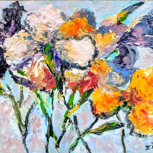 Iris Flower Oil Painting Original Abstract Art Irises Artwork Impasto Painting Garden Flowers Wall Art as a Gift Floral Art 10&quot; x 8&quot;