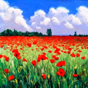 Poppy Fields Original Oil Painting Michigan Landscape with Poppies Meadow Artwork Original Art Poppies Wall Art Painting on Panel 10" x 10"