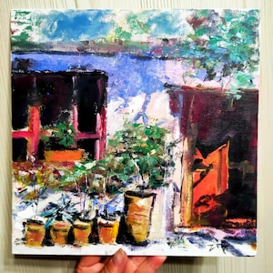 Haus Gemälde Original Kunst Garten Gemälde Gemütliches Landhaus Ölgemälde Irisches Haus Kunstwerk Pflanzen im Topf Landhaus Gemälde 10 &quot;x 10&quot;