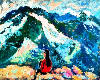 Mountain Painting Original Art Small Oil Painting Mountains Artwork Mountain Landscape Travel Painting Art with Mountains Impasto 7" x 9"