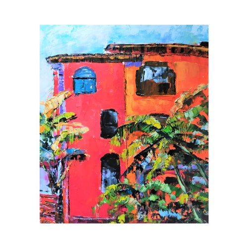 Mexico Painting Original Art Oil Painting Red Mexican House - Etsy