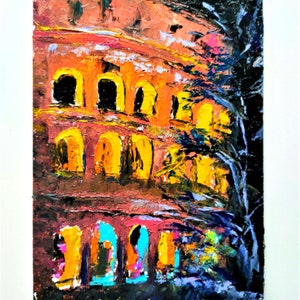 Roman Coliseum Oil Painting Original Art Italy Painting Canvas Art Rome Cityscape Night City Painting Colosseum Italian Landscape 20&quot; by 16&quot;