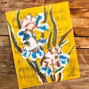 Iris Flower Painting Original Art Irises Artwork Abstract Art Garden Flowers Acrylic Painting Botanical Art Floral Art 10&quot; by 8&quot;