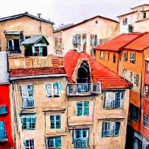 Houses Oil Painting Original Art 12&quot;x16&quot; Canvas Art Italian Town Wall Art Colorful Houses Artwork Cityscape Painting Rooftops of Old Town