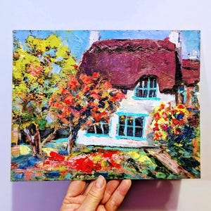 Irisches Haus Ölgemälde Originale Kunst Dorf Cottage Original Kunstwerk irische Landschaft ländliche Malerei altes Landhaus kleine Wandkunst 20,3 x 25,5 cm