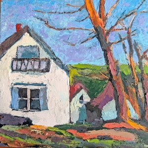 Dorfhaus Original Ölgemälde Irische Cottage Weiße Häuser Wand Kunst Landschaft Malerei Kleines Original Ölgemälde 8x8