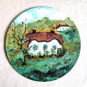 Irische Landschaft Ölgemälde Original Art White Country Cottage Irish House Artwork ländliche Landschaft altes Haus Wandkunst kleine Malerei 8 &quot;x 8&quot;