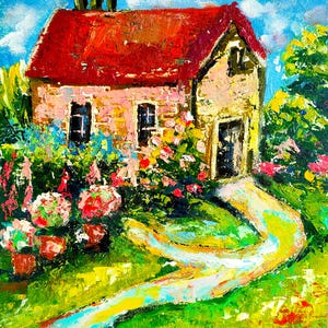 Cottage Original Ölgemälde Landschaft Kunstwerk Englischer Garten Malerei Rustikales Haus Kunstwerk Altes Haus Impasto Gemälde 10 &quot;mal 10&quot;