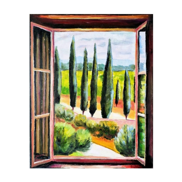 Tuscany Painting Original Art Oil Painting Italian Landscape Canvas Art Italy Painting Tuscany Fields Window Painting Living Room Wall Art
