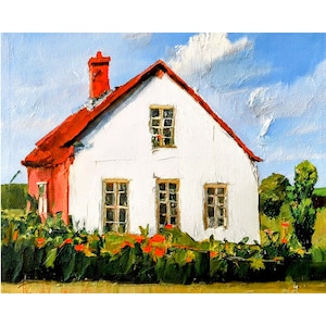 Irisches Haus Ölgemälde Original Art Dorf Cottage mit Garten Kunstwerk irische Landschaft altes Landhaus Wandkunst kleine Malerei 8 &quot;x 10&quot;