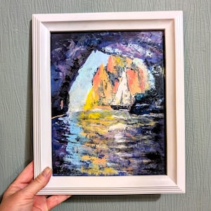 Blue Grotto Original Oil Painting Capri Italy Original Art Seascape Painting Capri Island Landscape Small Painting Original Wall Art 8 x 10&quot;