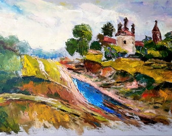 « Peinture de la Toscane, peinture à l'huile colorée d'art originale de l'Italie, toile d'art de paysages de Toscane, peinture d'art mural de salon » par VeraZartShop