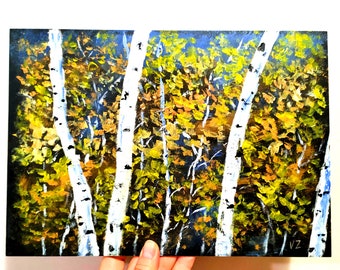 Birch Forest Original Painting Birch Trees Painting Original Art Golden Trees Artwork Fall Painting Wioming Landscape Autumn Painting