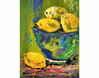 Lemon Painting Original Art Still life Oil Painting Fruit Wall Art Kitchen Painting by VeraZartShop