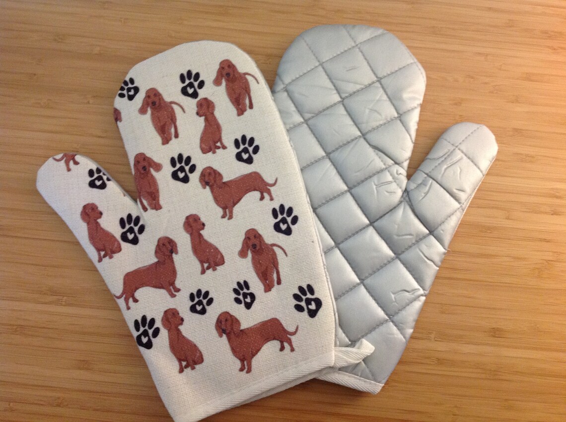 Dachshund Print Oven Mitts Printed Oven Gloves Dog Printed Etsy