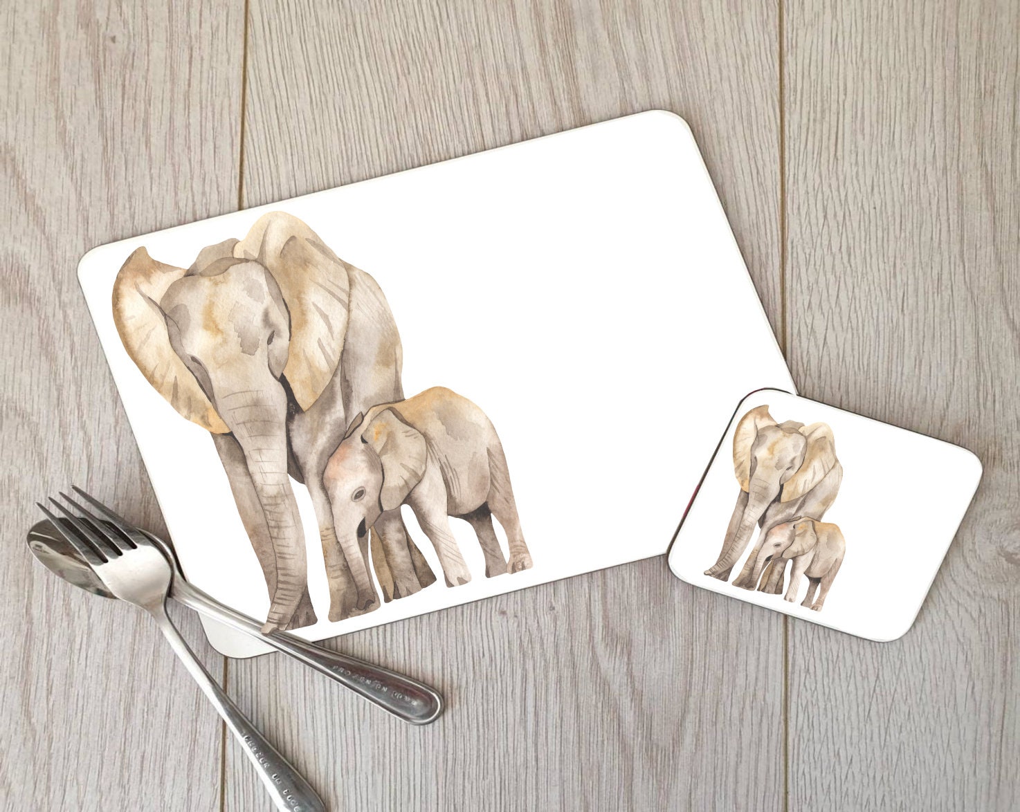 Elephant Hardboard Placemat and Coaster Set Elephant Table Etsy UK