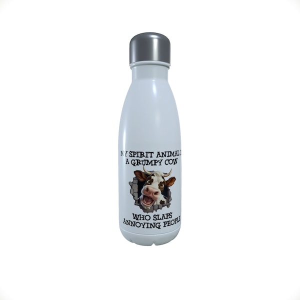 Cow Drinks Bottle - My Spirit Animal Is A .. Water Bottle, Insulated Drinks Bottle, Insulated Water Bottle, Thermal Bottle, Cow Water Bottle