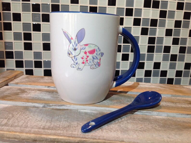 Bunny Rabbit Mug and Spoon Set Rabbit Mug Hot Chocolate Mug - Etsy