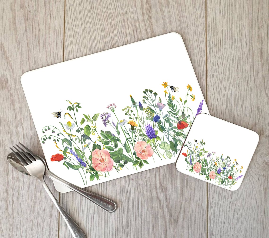 Wild Flower Hardboard Placemat and Coaster Set Flower Table Etsy