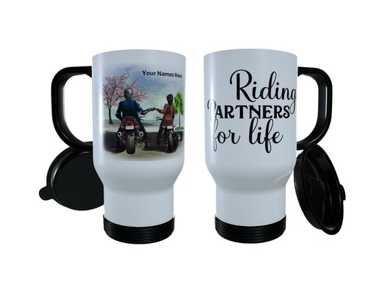 Tazza da viaggio per moto per coppie, tazza termica per moto personalizzata,  regalo personalizzato per moto, tazza per coppia, tazza termica per moto,  tazza da viaggio -  Italia