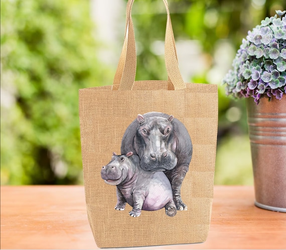 Hippo Tote Bag Hippo Bag Personalised Tote Bag Personalized