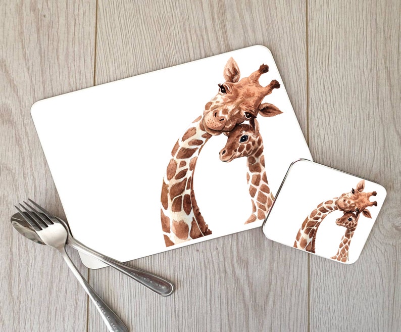 Giraffe Hardboard Placemat and Coaster Set Giraffe Table Etsy