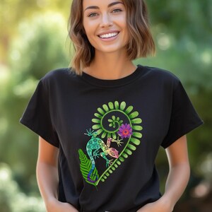 Gecko T-shirt Tropical Shirt Boho Gift For Her Him Gecko Tee Passionflower Top Fern Fronds Lilikoi