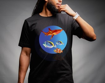 Shark Tropical Fish Shirt Gift for Ocean Lover Sea Creatures T-shirt Scuba Diver Apparel Men's Tee Women's Top Deep See Tshirt Colorful