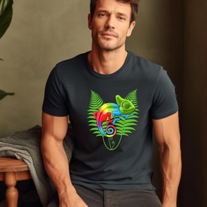 Rainbow Chameleon Tshirt Men&#39;s Tee Women&#39;s Shirt Gift Graphic T-shirt Ferns Tropical Apparel Reptile Top Jungle