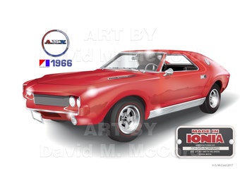 1966 AMX Sports Car Illustration 7x5