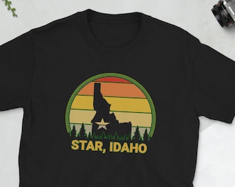 Star Idaho T-Shirt: Sunset Trees Map, Unisex Cotton Tee