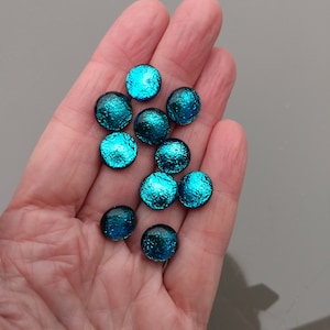 Set of 10 x Approx 12mm Dichroic Glass Cabochons, Blue Cabochons, Art Glass Cabochon, Circle Cabs, Cabochon Pairs, Jewellery Making image 2