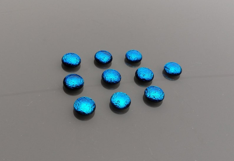 Set of 10 x Approx 12mm Dichroic Glass Cabochons, Blue Cabochons, Art Glass Cabochon, Circle Cabs, Cabochon Pairs, Jewellery Making image 6