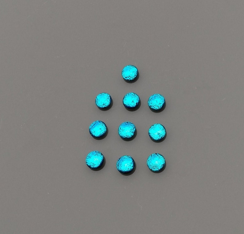 Set of 10 x Approx 12mm Dichroic Glass Cabochons, Blue Cabochons, Art Glass Cabochon, Circle Cabs, Cabochon Pairs, Jewellery Making image 4