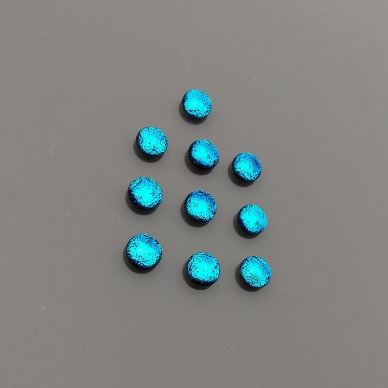 Set of 10 x Approx 12mm Dichroic Glass Cabochons, Blue Cabochons, Art Glass Cabochon, Circle Cabs, Cabochon Pairs, Jewellery Making image 5