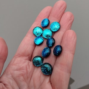 Set of 10 x Approx 12mm Dichroic Glass Cabochons, Blue Cabochons, Art Glass Cabochon, Circle Cabs, Cabochon Pairs, Jewellery Making image 3