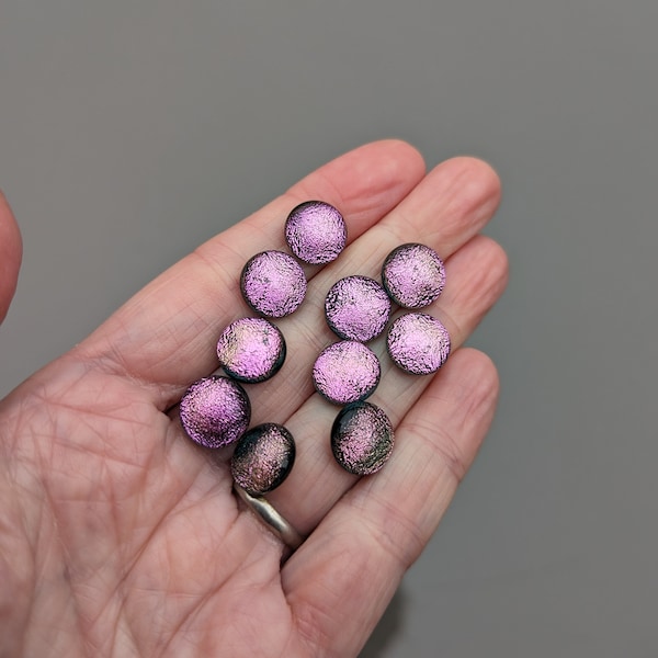 Set of 10 x Approx 12mm Dichroic Glass Cabochons, Pink Cabochons, Art Glass Cabochon, Circle Cabs, Cabochon Pairs, Jewellery Making