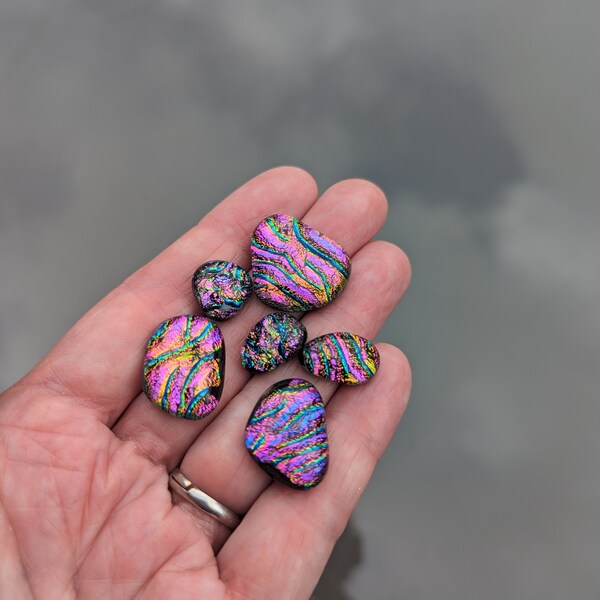 Mix of 6 Glass Cabochon, Small Offcuts Dichroic Glass Cabs, Art Glass Cabochon, Unique Cabochon, Colourful Cab, Jewellery Making