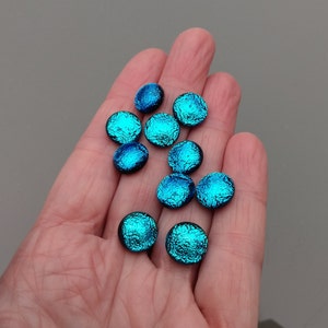 Set of 10 x Approx 12mm Dichroic Glass Cabochons, Blue Cabochons, Art Glass Cabochon, Circle Cabs, Cabochon Pairs, Jewellery Making image 1